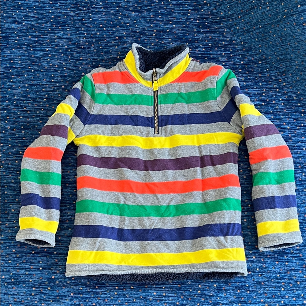 Mini Boden boys size 9/10 reversible Multicolor Striped Kids 1/3 zip, super warm